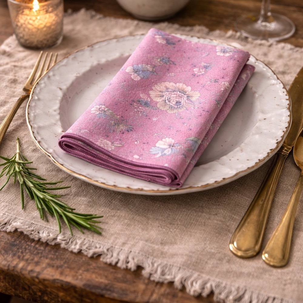Vintage Pink Floral Cloth Napkins Set of 6 Cottagecore Shabby Chic Tableware